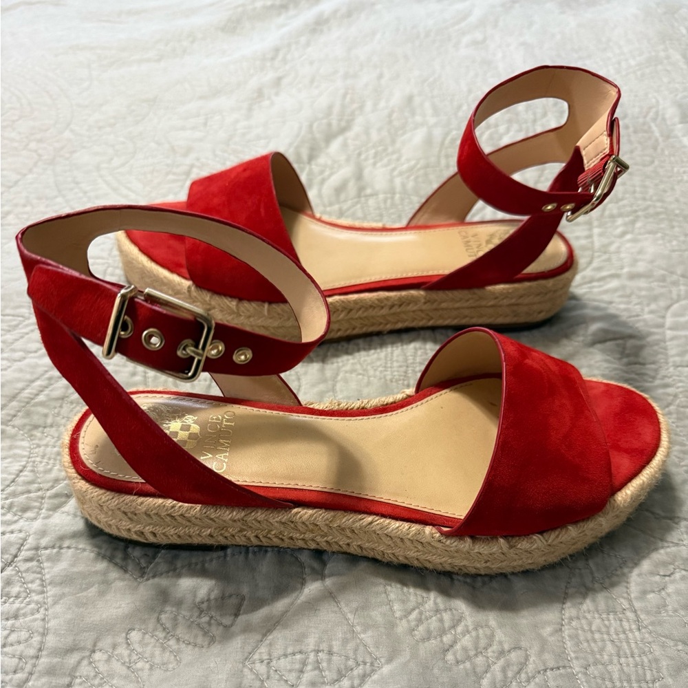 Vince Camuto Red Suede Espadrille Sandals 9M - Picture 2 of 6